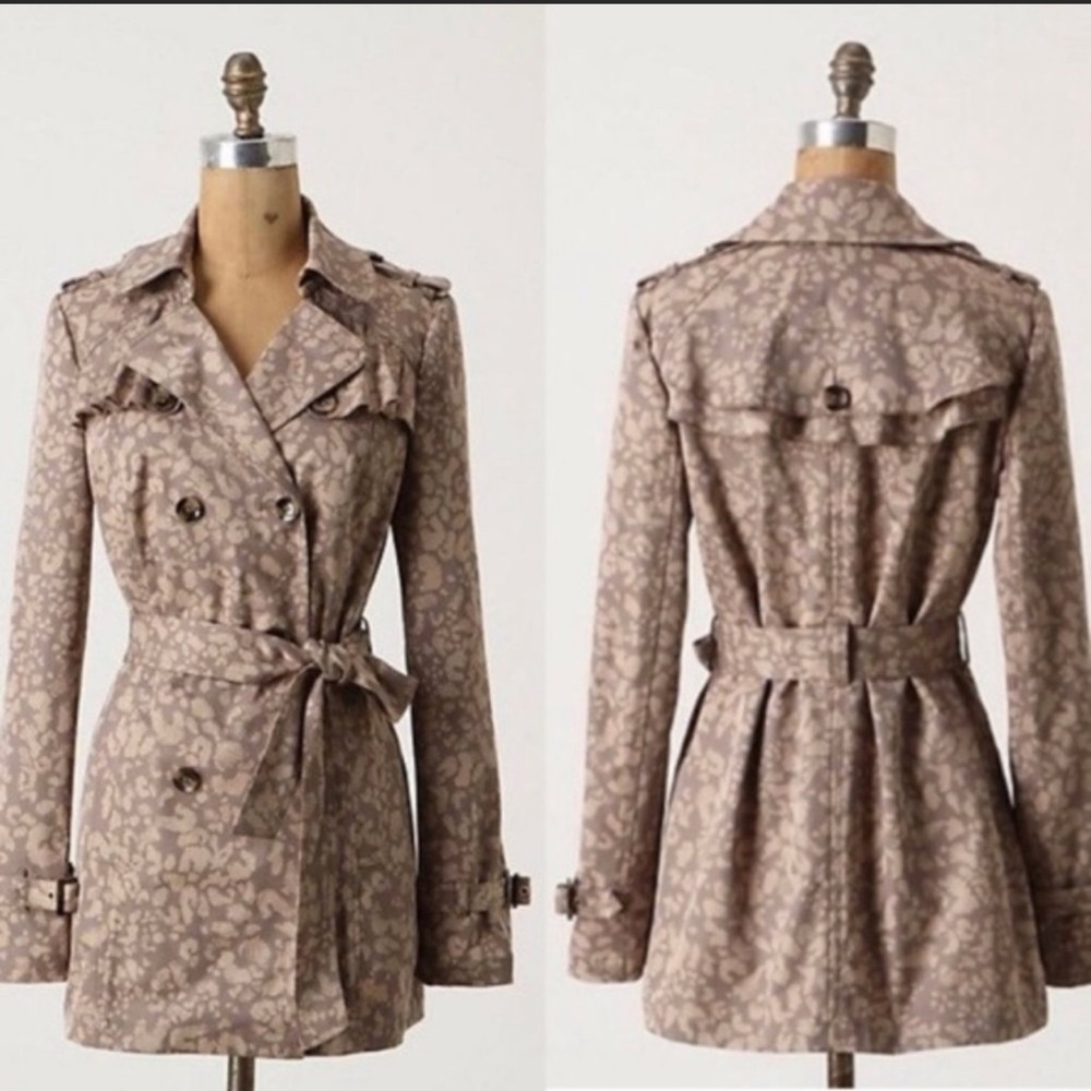 ANTHRO • Daughters of the liberation tan cheetah trench jacket SIZE 0
